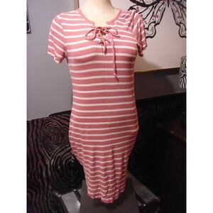 Heart ? stripped short sleeve tie neck fitted juniors L dress